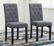 mcc direct Set of 2 Lined Fabric Dining Chairs With Solid Wooden Legs For Home & Commercial Restaurants [Brown* Blue* Red* Grey*] (Grey)