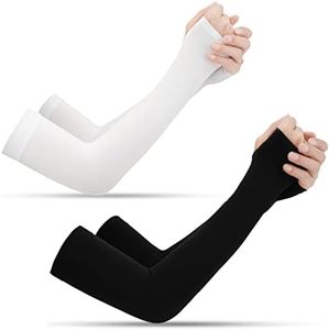 2 Pairs - Arm Cooling Sleeves UV Sun Protection Arm Sleeves for Women Men Youth, MH MOIHSING Arm Warmers for Cycling Driving Outdoor Sports Basketball Sleeves, Arm Compression Sleeves Black White