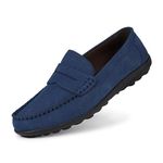 Men's Suede Loafers Leather Moccasins Handmade Slip On Driving Shoes Navy Size 8.5uk