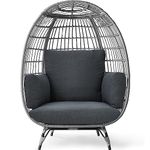 Best Choice Products Wicker Egg Chair, Oversized Indoor Outdoor Lounger for Patio, Backyard, Living Room w/ 4 Cushions, Steel Frame, 440lb Capacity - Gray/Charcoal