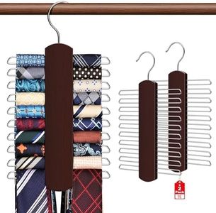 2 Pack Tie Rack for Closet, Premium Wooden Necktie Organizer Storage Tie/Belt Hanger, 360 Degree Swivel Space Saving Ties Holder for Men Hanging 40 Ties, Scarves Red