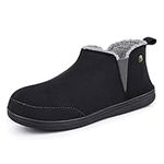 VeraCosy Men's Micro Suede Sheepskin Wool Blend Hi-Top Boot Slippers House Shoes with Elastic Dual Gores Black,12 UK