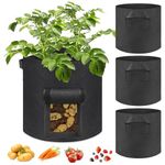 4 Pack of 10 Gallons Plant Grow Bags Thickened Nonwoven Fabric Pots with Handles Potato Vegetable Seed Planters Reusable Sack Garden Patio Growing Bag for Soil Root Strawberry Carrot Tomato