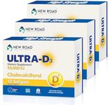 ULTRA-D3 New Road Health Supply - Vitamin D 50000 IU, Once Weekly Dose, Easy to Swallow Vitamin D Softgel for Bones, Teeth, and Immune Support, Gluten Free, 12 Count, Pack of 3