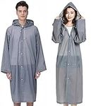 GUKOY Rain Poncho Raincoats, [2 Pack] EVA Reusable Rain Coat Jacket with Hood, Rain Cover Poncho for men and women (Grey+Grey)