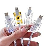 Flower Floral Cable Protector for iPhone Charger,Cute Lavender Sunflower Lace Blossom Pattern 4 pcs Set iPhone Cable Protector,Charging Cord Protector,USB Charger Saver (Lightning Cable)