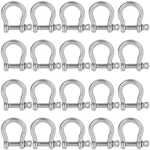 YOUNTHYE 20 PCS Stainless Steel M6 Screw Shackle 1/4 Inch Chain Shackle Bow Shackle Clevis Heavy Duty Screw Pin Shackle for Anchor, Towing, Off Road Recovery