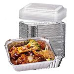 Elite Selection 1lb Aluminum Foil Pans – Reusable and Disposable Foil Pans – Stackable Foil Pans with Plastic Lids – Oven & Freezer Safe – 50 Piece Set