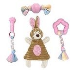 Volacopets Puppy Toys for Teething Small Dogs Interactive Tiny Dog pet Chew Toy Soft Rubber Puppies Cute Pink Bunny, Small Breed 4-Pack