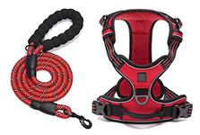 Sakuun Heavy Duty No Pull Dog Harness with 5ft Dog Leash Double Padded Easy Control Chest Body Belt for Medium Dogs Girth inch: 21"- 26" Red