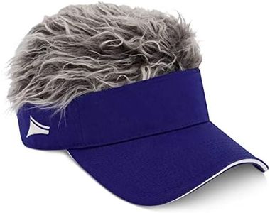 Flair Hair Sun Visor Cap with Fake Hair, Grey Hair with Royal Blue Adjustable Baseball Hat, Royal Blue, Royal Blue, One Size