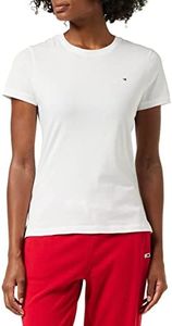 Tommy Hilfiger Mujer Camiseta Manga Corta Heritage Cuello Redondo, Blanco (Classic White), L