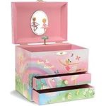 Jewelkeeper Musical Jewelry Box for Girls with 2 Drawers, Rainbow Ballerina Jewelry Boxes, Swan Lake Tune and Spinning Ballerina Doll, Girls Gifts