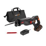 WORX Nitro 18V(20V MAX) Cordless Reciprocating Saw WX516 Brushless Saw 29mm, Quick Tool-Free Blade Change, Variable Cutting Speed Control, PowerShare, 1 * 4.0Ah Battery，1 * 2A Charger