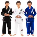 Matsuru Apprentice BJJ Gi for Kids, White Belt Included, Lightweight, 350 GSM Pearl Weave, IBJJF Approved (Blue, C2)