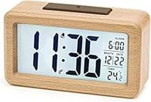 aboveClock Digital Alarm Clock, Wooden Bedside Clock with Large LCD Backlit Display, Temperature, Snooze Function, Brightness Sensor, 3 AAA Battery Operated【Battery NOT Included】