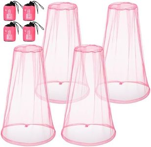 4 Pack Mosquito Head Net Face Mesh Net Head Protecting Net for Outdoor Hiking Camping Climbing Walking Mosquito Fly Insects Bugs Preventing (Big Size, Pink)