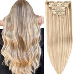 DIYOMO Hair Extensions Real Human Hair - Human Hair Clip In Extensions Soft&Natural Human Hair Extensions Clip Ins 120g 7pcs Real Hair Extensions Clip In Human Hair Straight&Invisible (14 Inch,#16/22)