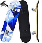 ANYFUN Pro Complete Skateboards for Beginners Girls Boys Kids Youths Teens Adults 31"x8" Skate Boards 7 Layers Canadian Maple Double Kick Deck Concave Longboard (Blue LCE)