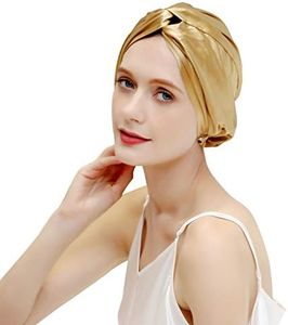 ZIMASILK 22 Momme 100% Mulberry Silk Bonnet for Sleeping & Women Hair Care, Highest Grade 6A Silk Hair wrap for Sleeping with Premium Elastic Stay On Head (1Pc, Golden)