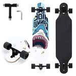 TLHB Longboard Skateboard, 41 Inch Drop Through Longboard Complete 9-Ply Nature Maple Premium Cruiser Long Board for Adults, Teens and Kids - High-Speed Bearings & T-Tool-Shark