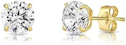 14k Yellow Gold Solitaire Round Cubic Zirconia CZ Stud Earrings with Gold butterfly Pushbacks (6mm)…