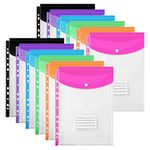 TOOELMON Punched Pockets A4 Plastic Wallets 12 Pack A4 Folders Wallets Plastic Document Files Popper Wallets with Pocket