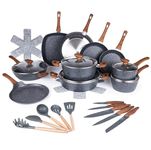 Pots and Pans Set Non Stick – Induction Hob Pot Sets – 35pcs Kitchen Cookware & Kitchen Knife Set – Marble Cooking Pots with Lids – Saucepans Pot & Frying Pans – by Nuovva