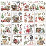 Whaline 12 Sheets Christmas Rub on Transfers Classic Watercolor Santa Snowman Gnome Transfer Stickers Winter Floral Bird Furniture Decals for Home Office Paper Wood DIY Crafts, 5.9 x 5.9 Inch