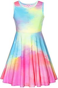 JESKIDS Little Girls Tie Dye Dress Sleeveless Casual Twirl Dresses Print Sundress Red, 6-7 Years