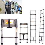 Ladders Extendable Telescopic 8.5FT/ 2.6M Ladder Heavy-Duty Multi Purpose Straight Attic Loft Ladder Portable Folding Stainless Steel Ladders, 9 Steps