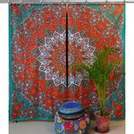 Mrusthali Mandala Window Hook Curtains Indian Drape Balcony Room Decor Curtain Boho Set Ethnic Window Treatments & Panels Set