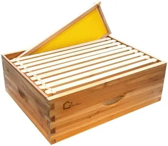 10 Frame Langstoth Medium Super Beehive Box, Honey Super Bee Box Dipped In 100% Beeswax, Wax Coated Bee Hive with Frames and Foundations Sheets for Beekeeping Supplement