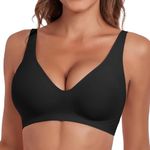 JoliComfy Push Up Bras for Women Wireless Everyday Bras Seamless No Underwire Bralette with Support Full Coverage Plunge T Shirt Bras(Black,L)