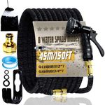 150FT Expandable Garden Hose Pipe 45M with 8 Pattern Spray Nozzle Flexible Expanding Magic Hose with 3/4" 1/2" Fittings for Outdoor,Garden,Home（Black