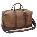 Polare 23” Waterproof Travel Duffel Bag Waxed Canvas Cowhide Leather Trim Luggage Weekender Overnight Carry on Bag(Brown)