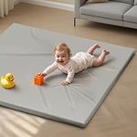 Sofoliana Vegan Leather Baby Play Mat, 127x127cm Thicken Foam Cushioned & Waterproof Playpen Mat for Infants and Toddlers, Large Tummy Time Mat for Tummy Time Training and Early Walking, Light Gray