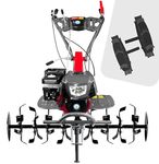 DVI 7HP Weeder/Tiller/Cultivator with Light & 4 Stroke High Power Petrol Engine | for Working in Different Whether | Suitable for Farm & Agriculture Weeding (with Iron Wheel Type (1))