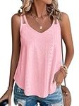 Zeagoo Flowy Tank Tops for Women Eyelet Embroidery Spaghetti Strap Loose Fit V Neck Sleeveless Casual Summer Tank Top