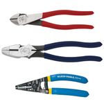 Klein Tools 80121 Stripper Plier Kit with Wire Strippers, Lineman Pliers and Diagonal Cutters, 3-Piece