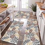 Bsmathom Boho Kitchen Rugs Set of 3, Farmhouse Kitchen Rugs and Mats Non Skid Washable, Non Slip Kitchen Floor Mat Leaf Kitchen Rug Runner for Hallway Entryway Laundry Room