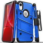 Zizo 1BOLT-IPHXR-BLBK Bolt Cover Kickstand and Holster Case with Glass Screen Protector for iPhone XR - Blue/Black