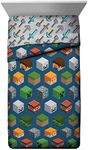 Minecraft Isometric Characters Twin Comforter - Super Soft Bedding Features Creeper - Fade Resistant Polyester Microfiber Fill (Official Minecraft Product)