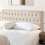 Kingfun Headboards for King Size Bed in Modern Button Design, Premium Linen Fabric Upholstered Tufted Bed Headboard, Adjustable Solid Wood Head Board, Beige