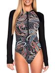 RELLECIGA Women's Paisley Floral Long Sleeve Rash Guard One Piece Size X-Large