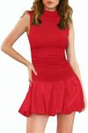 Milumia Women's Bubble Mini Dress Mock Neck Sleeveless Short Party Club Dresses Red Large