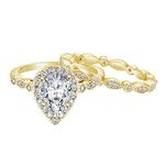 EAMTI 1.5CT 925 Sterling Silver Gold Bridal Ring Sets Teardrop CZ Engagement Rings Vintage Pear Promise Rings Marquise Wedding Bands for Women Size 4