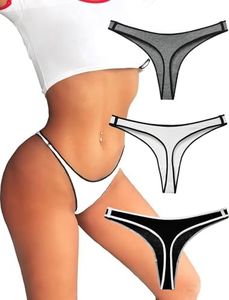 KUKU PANDA Womens Cotton Thongs Underwear Breathable No Show Cheeky Panties Tangas Sexy for Everyday Workout 3 Pack Set (Black Gray White, X-Small)