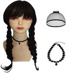 Cosplay Wig, Wednesday Addams 3 Pack Wig with Braid with Wig Cap and Black Lace for Halloween Carnival and Party Fancy Dress Cosplay