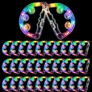 SENONAPO 32 Pack LED Light up Tambourines Musical Flashing Handheld Percussion Instrument Glow in The Dark Party Supplies for Wedding Adults Teenagers Party Favors
